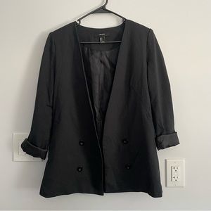 Oversized Buttoned Black Pinstriped Blazer in US S